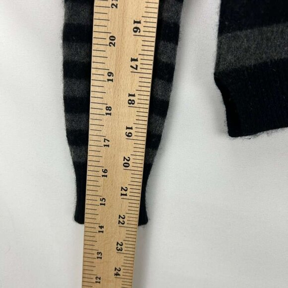 Theory Women's Petite Black Gray Striped 100% Cashmere Crew Neck Sweater - Picture 5 of 10